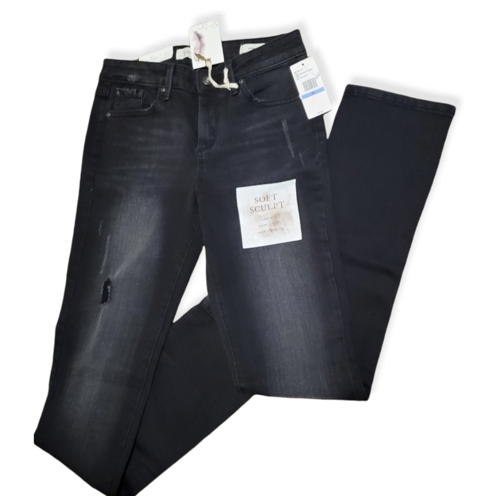 Jessica Simpson🪶distressed arrow straight black jeans, size 25, NWT